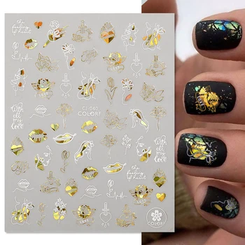 Zlatni Cvijet Ljubav 3D Naljepnica za nokte Valentinovo Holografska Žena Lice Naljepnica za nokte, Naljepnice DIY Ukrasi od papira za nokte