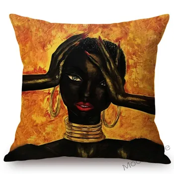 Šarene Moda Afrička Žena Stripove Ulje Na Platnu Umjetnost Kauč Dekorativna Jastučnica Crna Afrika Umjetnost Fantasy Djevojka Jastučnicu