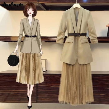 Ženska jesen odjeća 2021 Novi korejski Plus Size Kit od dva predmeta Dama fino odijelo i Kaput+Nadvoji suknja Setovi za rad Elegantna odjeća