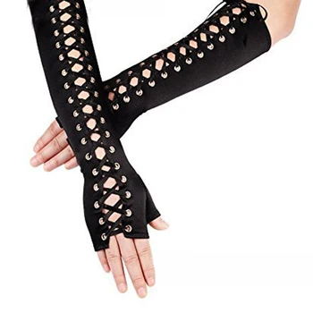 Ženske seksi čipke, duge rukavice Zimske Rukavice dužine do lakta s полпальца Traka bez prstiju Osjetljivo mreže Etiketa Večernje gotički rukavice
