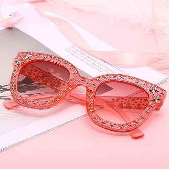 Ženske sunčane naočale s кошачьим okom Anti-uv Prozirne leće u boji oceana, ukrašena zvijezdama, Trendy sunčane naočale Oculos Feminino