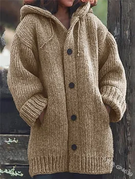 Ženski džemper srednje dužine, Novi kardigan, jakna s kapuljačom, kaput, ženski zimski džemper, Komplet odjeće