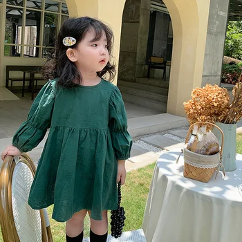Михкалев Zelena Boja Djeca 2021 Proljeće haljina sa volanima Djevojke Staviti pamučne haljine Princeze Dječji plesni večernja haljina Dječja odjeća