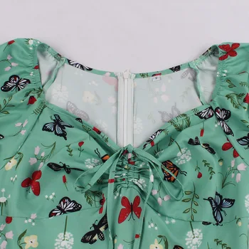 Тонвал Leptir i cvjetni print Ljetna haljina kratkih rukava Za žene Čipke Slatka Vrat trapeznog oblika 50-ih godina Vintage odjeća