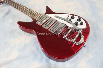 Фэнтезийная tvrtka,topla rasprodaja 325 verzija gitare 34 inča,metalik crvene boje,kineska gitara ricken,sustav bigsby bridge